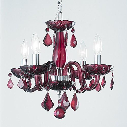 4 Light Crystal Chandelier Chrome Finish with Premium Grade Cranberry Red Colored Crystal Chandelier 16" D x 12" H-Clarion Collection