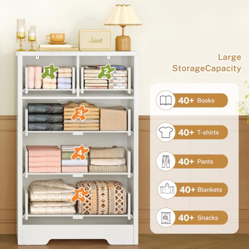 Image of TEENFON Tall White Dresser for Bedroom, Modern 5 Drawer Dresser with Metal Handles, Wood Dressers & Chest of Drawers, Wooden Closet Clothes Storage Organizer for Bedroom, Living Room, Hallway, White