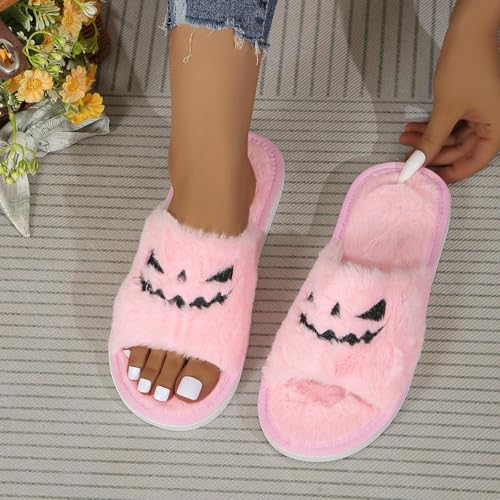 Halloween Slippers For Women 2025 Spooky Slides Lantern Pumpkin Soft Plush Cozy Open Toe Indoor Outdoor Fuzzy Holiday Slipper For Girlfriend4