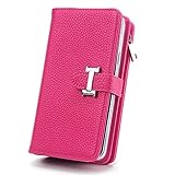  Geldbörse mit Handyhülle Handytasche Handyfach Compatible with Samsung Galaxy S8 mit Kredit Karten Fach Geldklammer Leder Hülle Magnet Schutzhülle,Damen/Herren,Rosa Rot