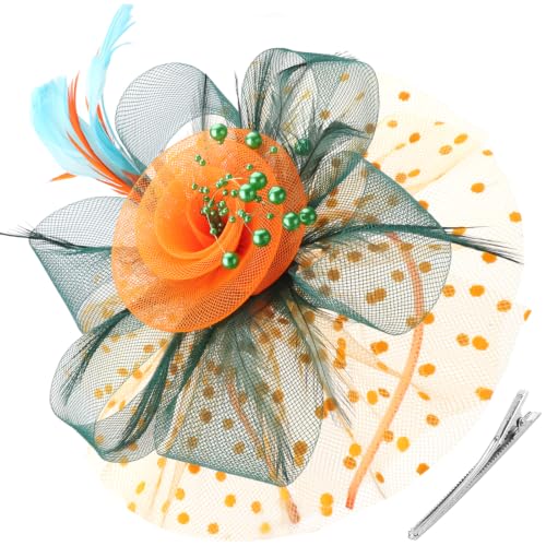 Image of DRESHOW Fascinators Hat Flower Mesh Ribbons Feathers on a Headband and a Clip Tea Party Headwear for Girls and Women