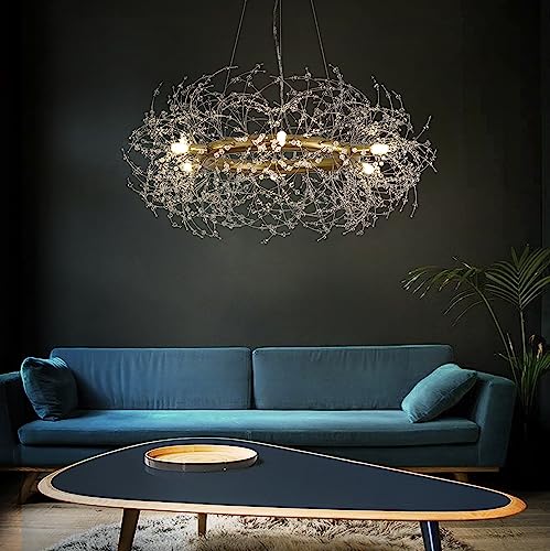 Macarena Modern Crystal Gold Chandeliers Light Fixture Firework,Dining Room Light Fixture,Bedroom Chandelier Round, Brush Gold Chandeliers For Living Room,Ring Pendant Hanging Lights #TOP4