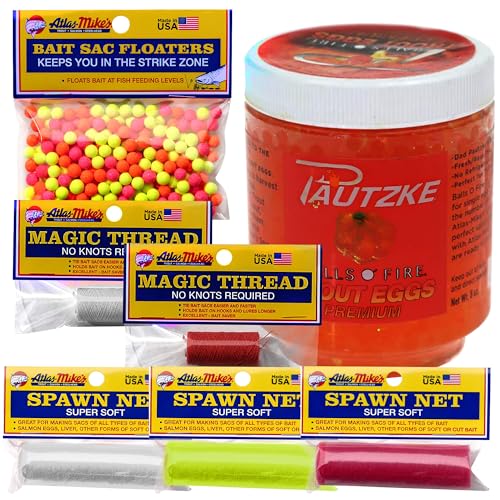 Lurwind Salmon Trout Fishing Build Your Own Spawn Sac Kit Bundle - Includes Atlas Mike's Magic Thread, Assorted Bait Sac Floaters, and Natural Trout Eggs - Includes I'd Rather Be Fishing Sticker