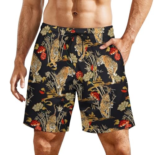 micidad Mens Tiger Swim Trunks with Compression Liner Quick Dry Stretch Waist Running Athletic Gym Beach Shorts, 3X-Large2