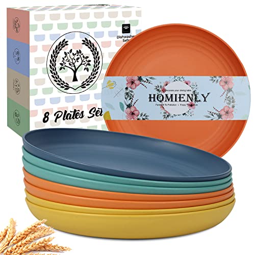 Image of Homienly Deep Dinner Plates Set of 8 Alternative for Plastic Plates Microwave and Dishwasher Safe Wheat Straw Plates for Kitchen Unbreakable Salad Plate with 4 Colors (Colorful, 11 inch)