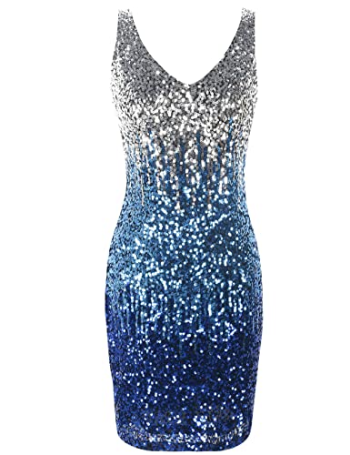 PrettyGuide Women's Sequin Cocktail Dress V Neck Bodycon Glitter Party Dress3