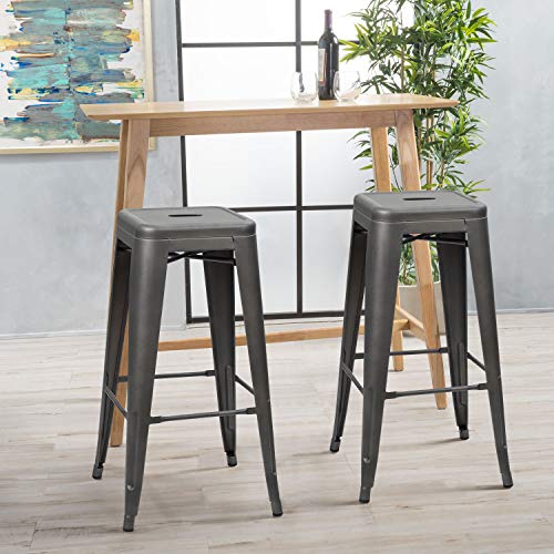 Image of Devoko Metal Bar Stools 30 inch Indoor Outdoor Stackable Barstools Modern Style Industrial Vintage Counter Bar Stools Set of 4 (30 inch, Gray)