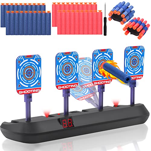 ABirdon Cible pour Nerf, Cible D'effet Sonore et Intelligent à Automatique avec 40 Pcs Recharge de Fléchettes, 2 Main Poignet Bandes et Tournevis, 4 Cibles Electronique Target pour Enfants 3+ Cover
