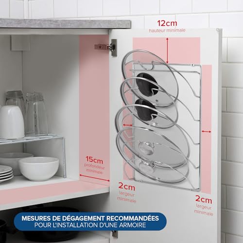 Rangement couvercle casserole 2 en 1 autoadhésif ou à visser au mur - 3