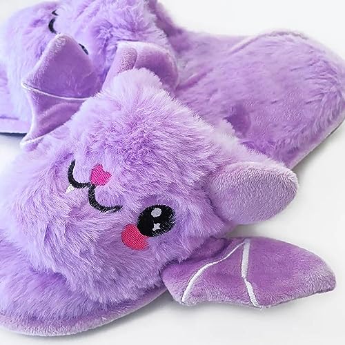 Zureto Halloween Pumpkin Slippers, Spooky Bat Slippers, Adults Fuzzy Slippers Soft Plush Cozy Open Toe Shoes3