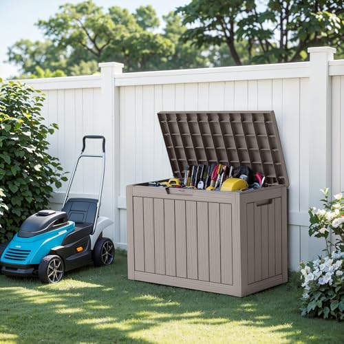 Image of 45 Gallon Waterproof Resin Deck Box, UV Resistant Outdoor Storage for Garden, Patio, Porch, Delivery(Grey,45 Gallon)