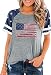American Flag T Shirt Women 4th of July Shirts Raglan Short Sleeve Patriotic Tee Tops XL Grey