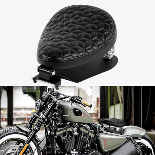 Image of DREAMIZER Motorcycle Seat Cushion Driver Solo Seats with Spring Bracket PU Leather Compatible with Harley Honda Yamaha Kawasaki Sportster Iron 883 1200 Chopper Bobber Cafe Racer-Rhombic Breathable