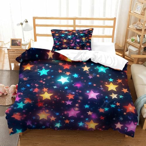Juego de cama de estrellas 3D neón: funda nórdica 135x200 y fundas de almohada de microfibra 3