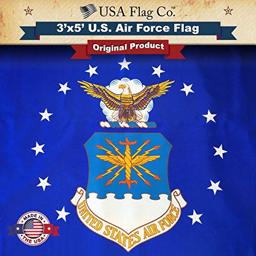 USA Flag Co. US Air Force Flag is 100% American Made: The Best 3x5 Outdoor USAF Flags, (Made in USA) for Prime Members and Amazon A to Z Guarantee.