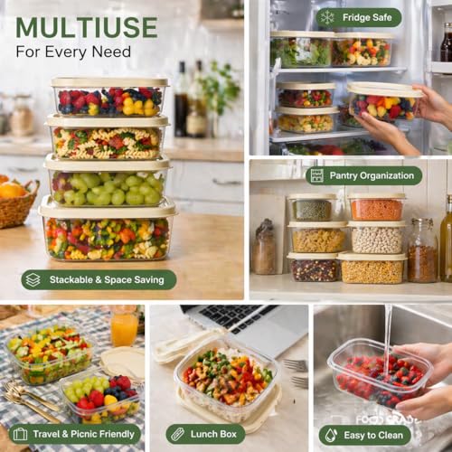 Image of Raawan 8 Pc Airtight Food Storage Containers Set with Lids - BPA-Free Fridge Organizer Boxes for Fruits, Vegetables & Meal Prep - Leakproof, Stackable, Clear Kitchen Storage Containers (PACK OF *8)