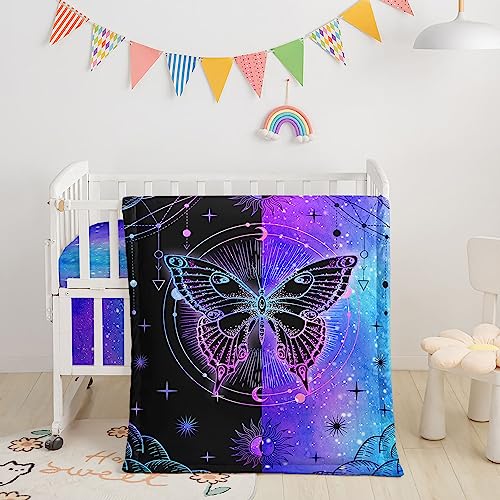 Image of Datura home Crib Bedding Set,3pcs Nursery Crib Bedding with Comforter Crib Sheet & Crib Skirt,Black Purple Blue Butterfly Printed Nursery Bedding for Baby Boys and Girls(Purple Butterfly)