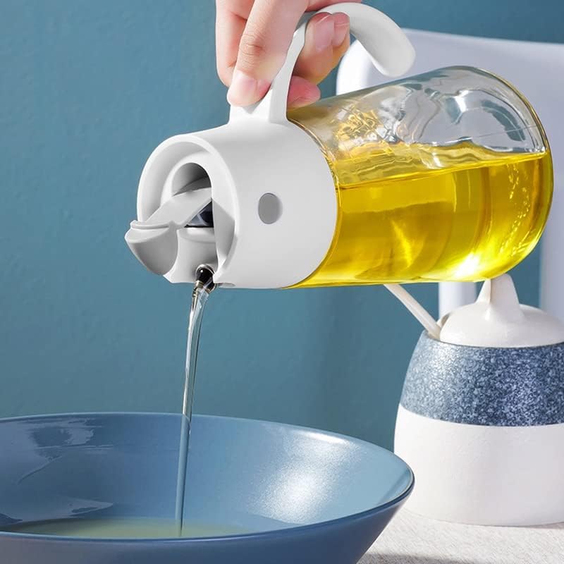 Oil Oil Dispenser 550ml Automatic Flip Cooking Glass Oil Leak Proof Cooking Tools Kitchen Supplies Herbs Spice Tools Gadgets(White)