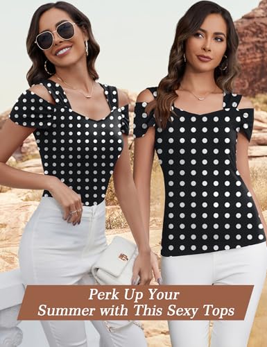 Image of Blingfit Cold Shoulder Tops Summer Tunic Shirts for Women T Shirts V Neck Short Sleeve Casual Tees Blouses 2026
