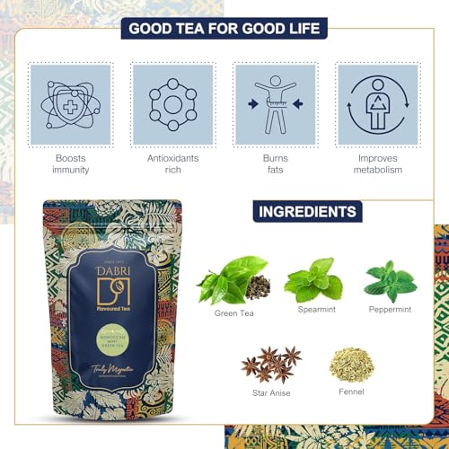Image of Dabri Moroccan Mint Green Tea 200gm Combo(Pack of 2 x 100gm Each Pouch)|Premium Loose Leaves with Natural Taste|Rich in Antioxidants|Supports Weight Management & Helps Maintain Healthy Blood Pressure