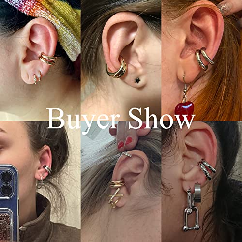 14K Gold Plated Round Huggie Ear Cuff Gold Earrings For Women | Fashion Jewelry Clip On Cartilage #TOP3