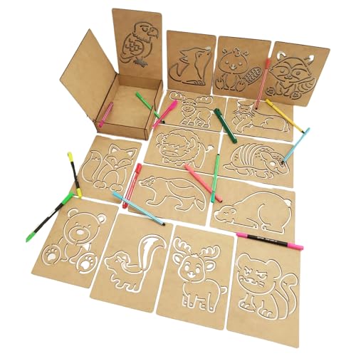Image of Cliths 15-Piece Montessori Wild Life Animals Stencil Set - Wooden Educational Toys for Skill Development for Kids