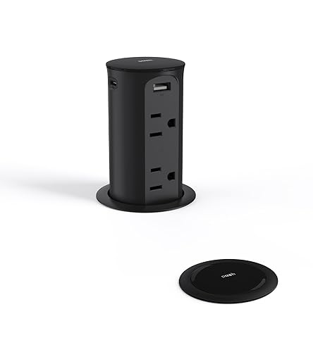 Toma de corriente desplegable para encimera con USB C, ojal de alimentación de escritorio de orificio de 2.5 pulgadas, 4 salidas, 4 puertos USB,