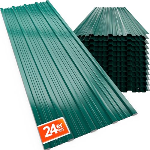 GARDEBRUK® Paneles para Tejado, Chapas Onduladas, Perfiladas Techo 14m², Placa Sandwich Perforada Galvanizadas, Cobertizo Garaje, Revestimiento Pared Caseta, 129x46cm, 24 Unid., Construcción