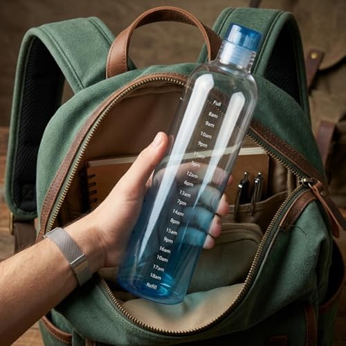 Image of Glass Water Bottle for Adults, Student Direct Drinking Freezer Safe, Leak Proof, Gym Travel On-The-Go Hotel-Style Design Borosilicate Glass Water Bottle With Time Marker (1000ML BLUE)