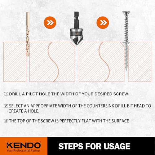 Kendo CDB-5PCS Countersink Drill Bit Set, High Speed Steel Countersink Bits thumb #5