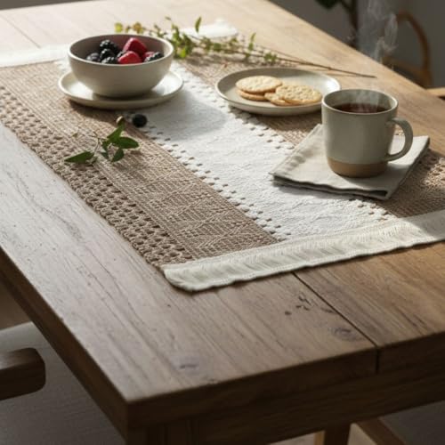 Image of HomeCloud Croshia Woven Table placemat - Heat Resistant, Washable Table Decoration for Dining, Office, Kitchen, Hotel, and Home (Rec Beige White, Set of 4)