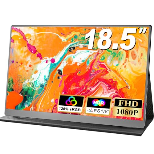 Image of 18.5 Inch Portable Monitor, FHD 120Hz IPS HDR 125% sRGB USB-C HDMI External Travel Monitor with Built-in Speakers, VESA Compatible for Laptop MacBook PC Surface PS5 Xbox