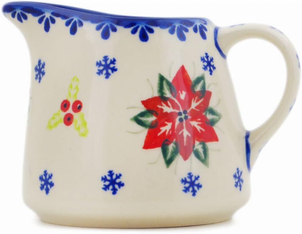 Polmedia Polish Pottery Pitcher - Poinsettia Charm Pattern Handmade in Boleslawiec Poland by Ceramika Bona + Certificate of Authenticity