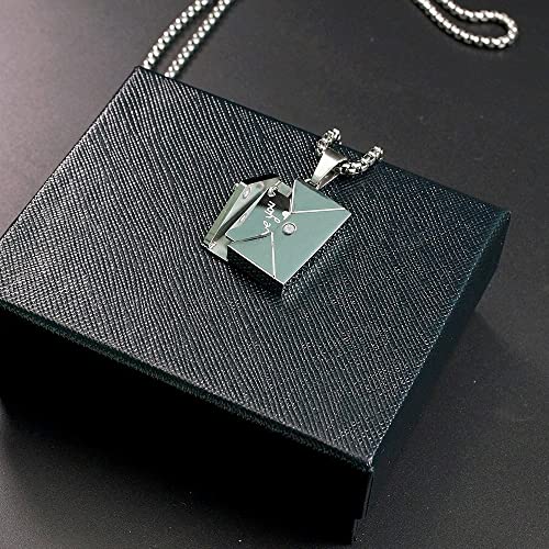 SHINYY Envelope Love Letter Necklace for Women and Men Stainless Steel Engraved Locket with I Love You Secret Message Jewelry Pendant Gift for Couples and Family4