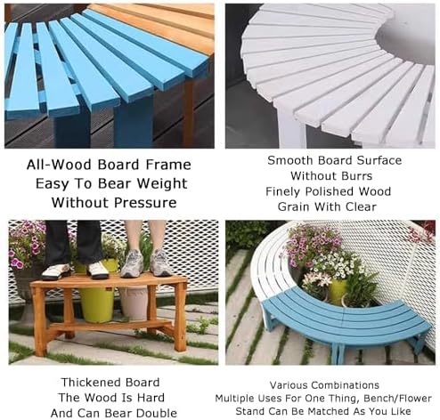 Semi-Circular Solid Wood Tree Bench, Outdoor Wrap-Around Seat for Garden, Patio, Yard, Poolside & Park - Stylish White Chair for Backyards & Lawn