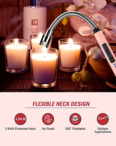 Candle Lighter Electric Arc Lighter With Usb Rechargeable Battery Plasma Flameless & Windproof Lighters Double Safety Switch (Rose Gold) #TOP4