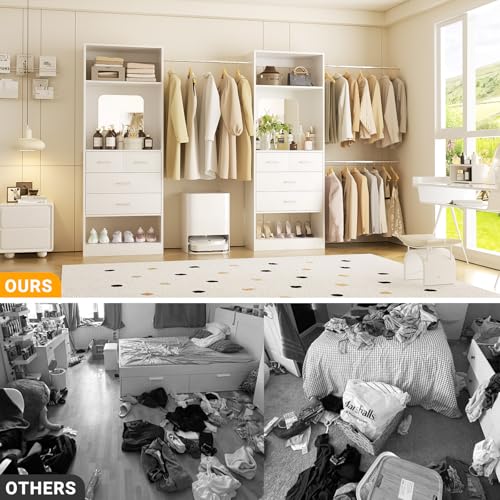 Unikito Closet Systems, 6-14FT Walk in Closet Organizer with 8 Drawers and Mirror, 168" Large Wood Closets Insert with Tower, Sturdy Wardrobe Closets Garment Rack with Extendable Hanging Rods, White - Image 6