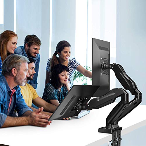 Image of Audiovan Gas Monitor Mounts - Articulating Arm, Adjustable VESA Mount Desk Stand with Clamp and Grommet Base. (Black, F-160-Dual Arm Gas Spring)