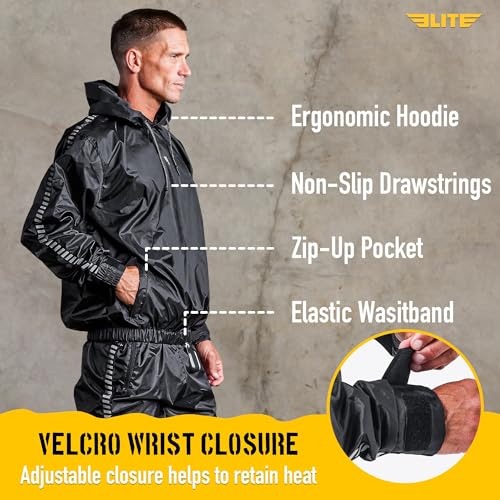 Elite Sports Sauna Suit for Weight Loss Men & Women Boxing MMA Wrestlers Gym Sweat Hoodie Sauna Suits Wrap Full Body Workout (Black, 4X-Large) by Elite Sports - Used condition - US$33.79