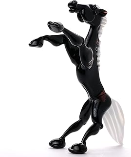 Glass Rearing Horse Figurine (Black / 3.6 in), Hand Blown Standing Stallion Statues, Glass Horse Ornament, Home Decor Horse Statue for Tables, Miniature Animals Collection, Handcrafted Horse Sculpture