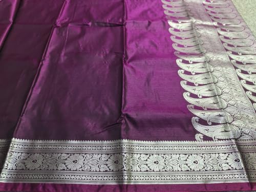 Image of Women's Glory Banarasi Satin Kanjivaram Saree Silver Zari Border Pure Soft Blend Silk Sari Kanchipuram Paithani Silk Party Wedding Festive New Ladies Sadi with Unstiched Blouse Piece. (Pink)