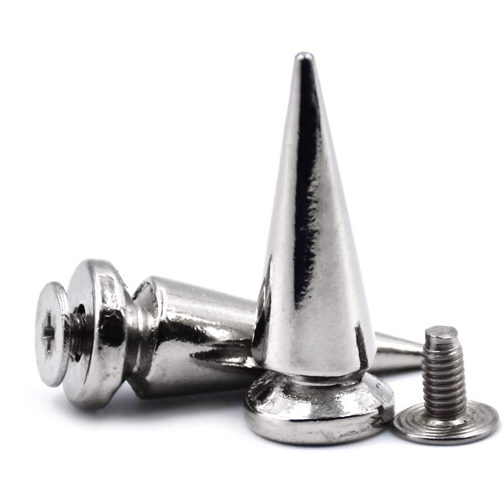 CENPEK 20 set 10 * 26 mm Bullet Rivet Metal Stud, with Metallic Screw Set, Cone Spikes Screwback Studs for DIY Leather Craft Bag Shoe/Leather Clothes/Leather Bags/Jeans/Canvas(Silver)