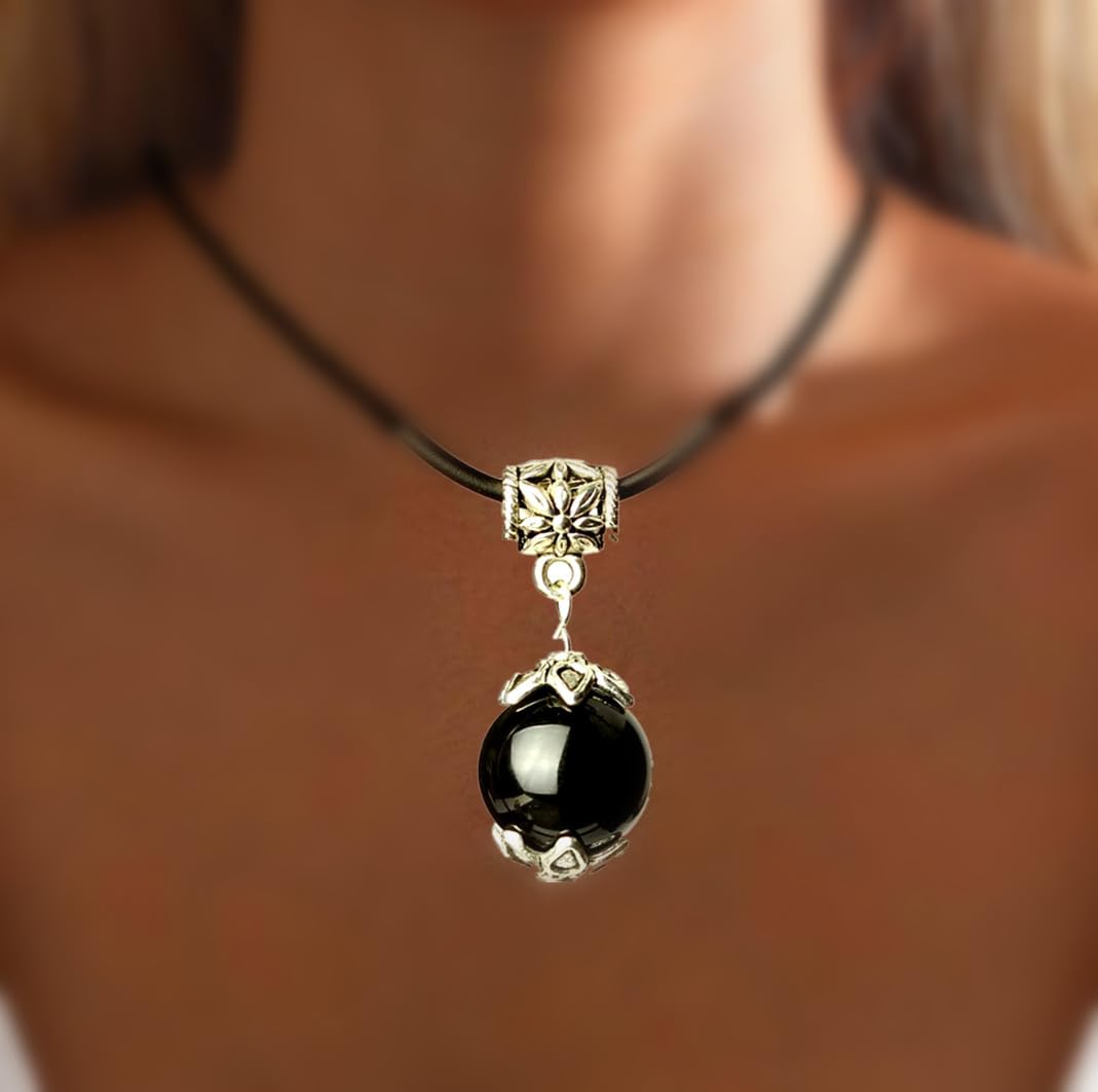 Feng Shui Black Obsidan Bead Pendant Necklace -Anti Negative Energy