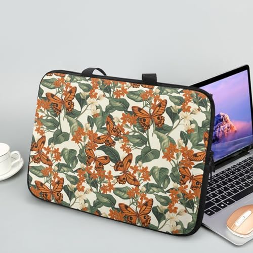 ENEN Funda Portatil 10-17 Pulgadas, 3D Mariposa Funda Portatil Impermeable, Funda Protectora Maletin Portatil con Correa para Hombro y Bolsillos para Accesorios (10 Pulgadas,Color Naranja)