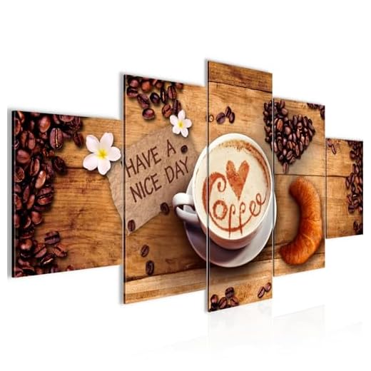 Bilder Küche Kaffee Wandbild Vlies - Leinwand Bild XXL Format Wandbilder Wohnzimmer Wohnung Deko Kunstdrucke Braun 5 Teilig - MADE IN GERMANY - Fertig zum Aufhängen 501253a