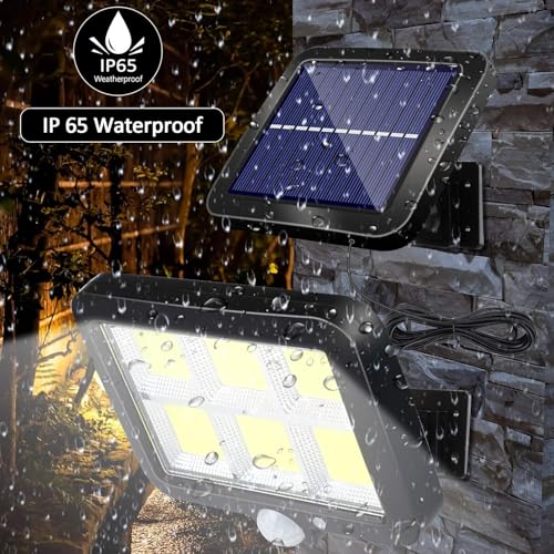 Image of Solar Wall Light with Motion Sensor, 120 LED Outdoor Security Light, No Wiring Required, Separate Solar Panel & 5M Cable, IP65 Waterproof, 3 Lighting Modes for Garden, Porch, Gate & Pathway