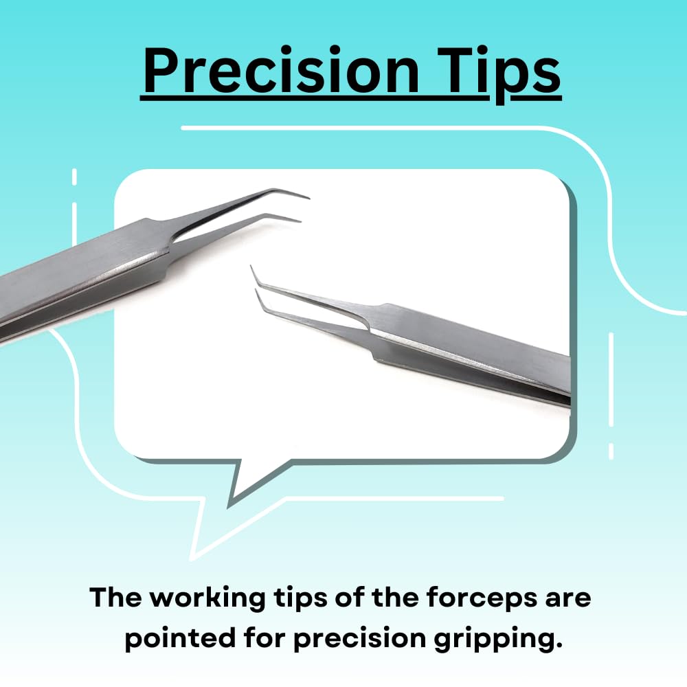 High Precision Surgical Lab Forceps Stainless Steel Fine Point Tweezers For Microscopic Tasks Multipurpose Tool Straight + Angled Tips Medical & Home Use (Tip Style #5A)
