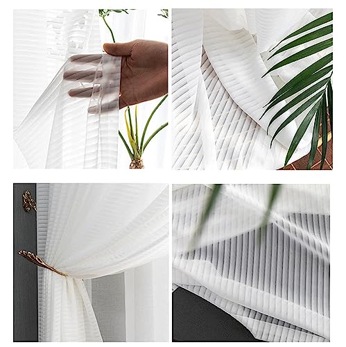 BCughia White Sheer Curtain 62 inch Length 2 Panels Set, Solid Color Stripes Pinch Pleat Curtains for Bedroom and Living Room 42" W x 62" L - Image 7