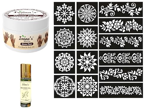 IVANA Instant Henna Paste in Dark Maroon – Ready-to-Use Mehndi Paste for Hands & Bridal Designs | Fast Stain, Chemical-Free, Natural Instant Henna Color With 14 Pcs Henna Sticker & Mehandi Oil Roll on