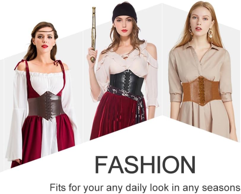 HANERDUN Lace-up Waspie Corset Belts for Women Elastic Waist Belt Tied Retro Wide Belt - Image 7